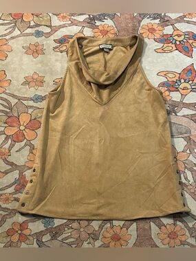 Cowl Neck Suede-Look Tank Top in Tan